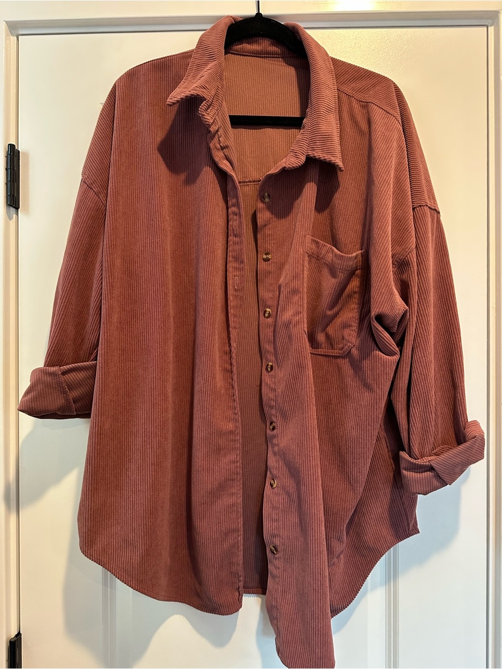 Women's Oversized Button-Down Corduroy Shirt in Dusty Rose